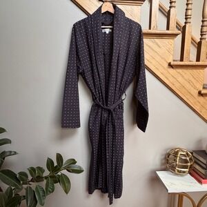 Bown of London Men Long Robe Med 100% Egyptian Cotton Blue Pockets Polka Dot EUC